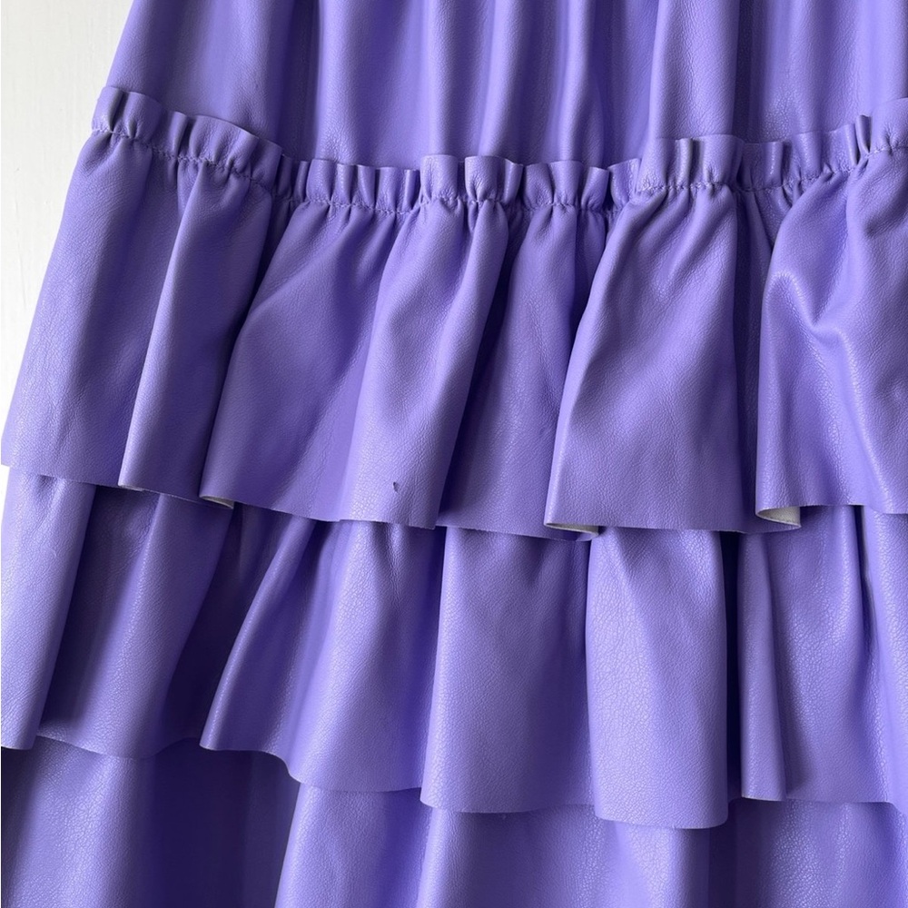 Purple Faux Leather Skirt Ruffle Layered - Picture 5 of 6